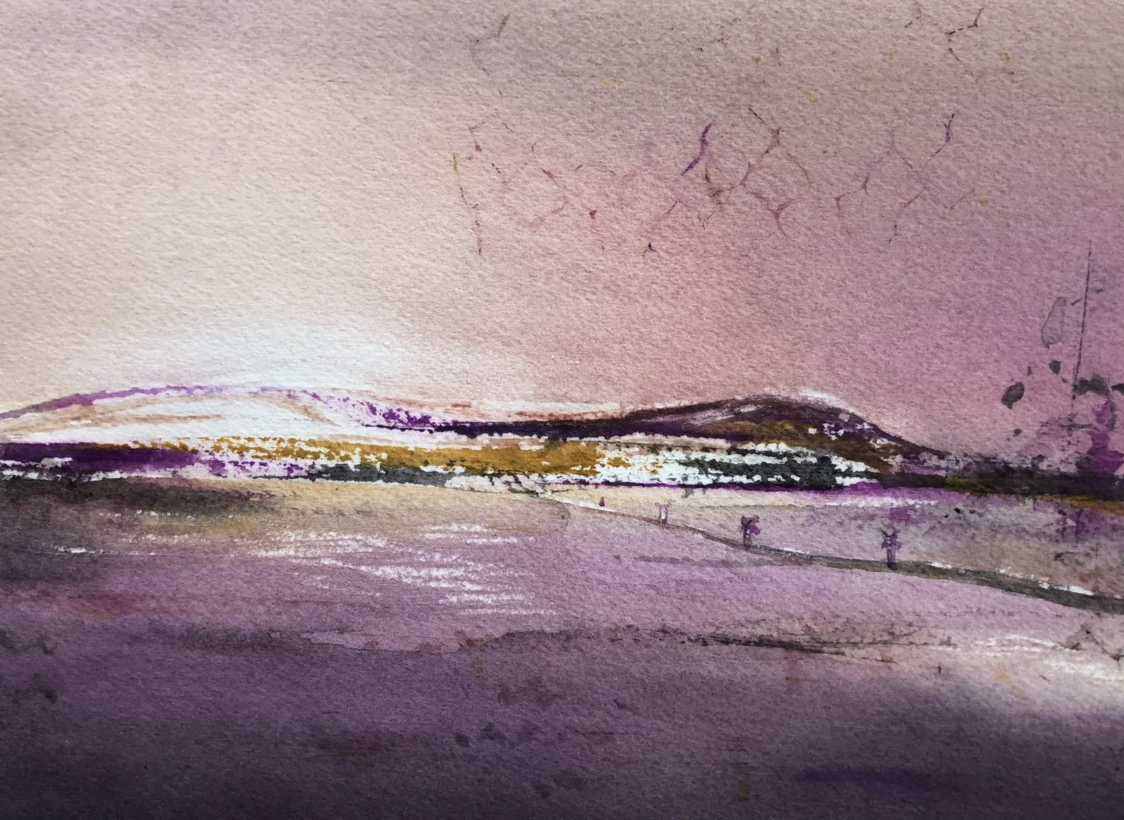 Akvarell Fjäll i rosa av Carina Färm