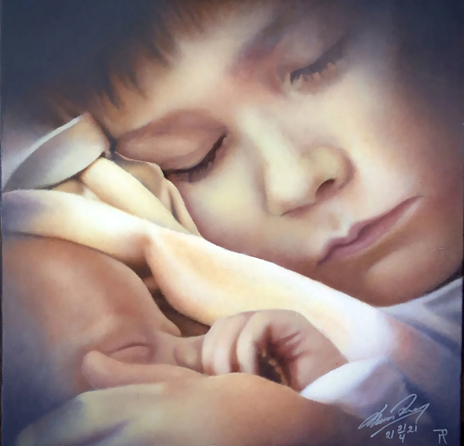 Oljemålning Sibling Love av Thomas Persson
