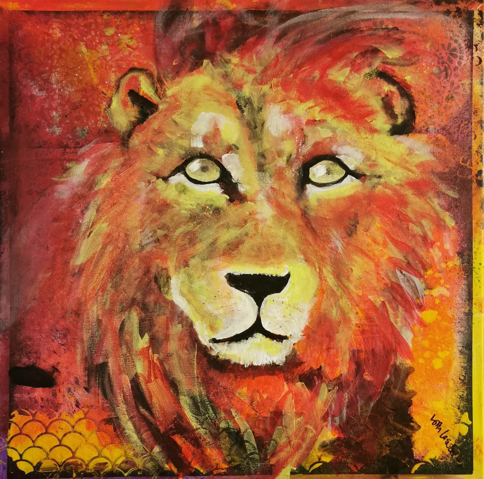 Akrylmålning Lejon i blåst av Lotta Lassbo