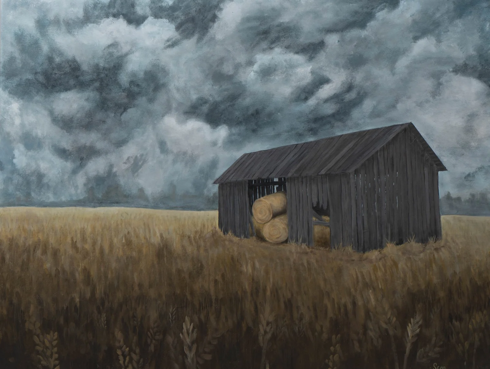 Akrylmålning Lato (The barn) av Sonja Mäkelä