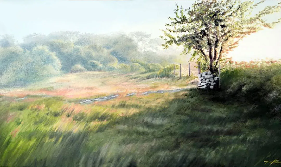 Oljemålning Sista strålarna av dagsljus över Vejakåsen av Jonas Melcherson