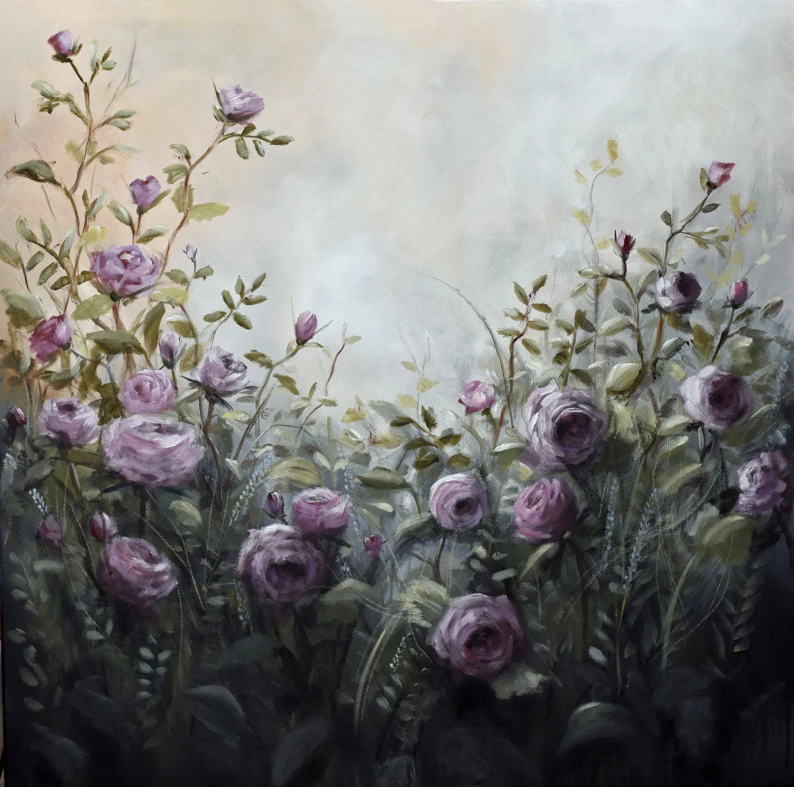 Oljemålning Rose mist av Malin Östlund