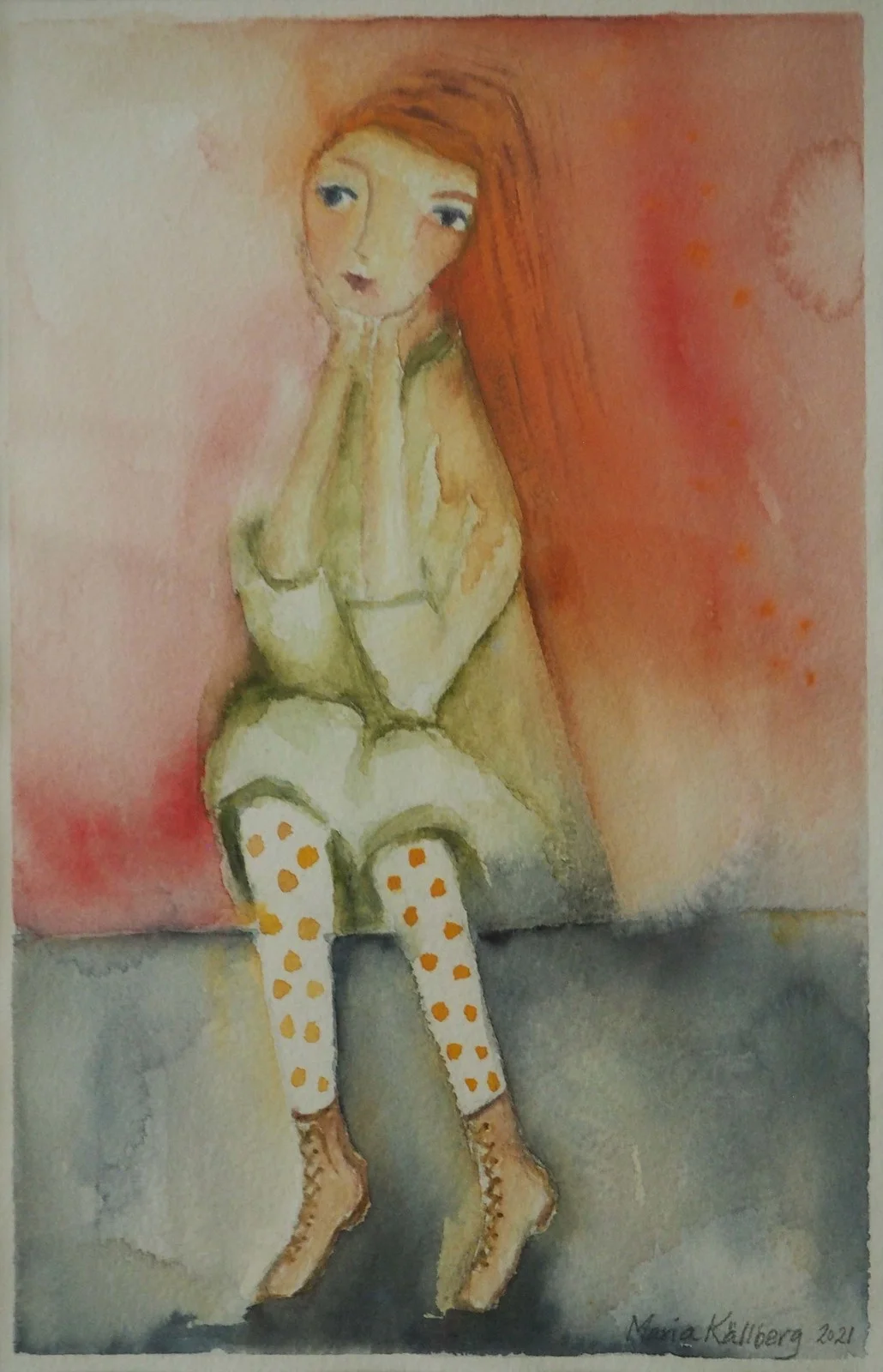 Akvarell Här sitter jag I av Maria Källberg