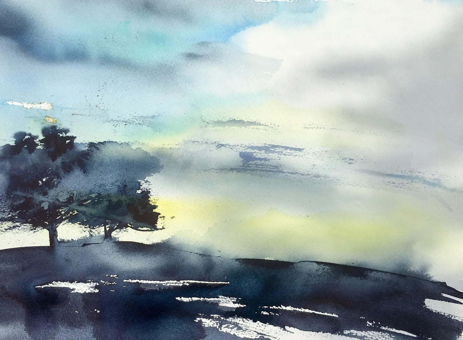 Akvarell Mörka träd av Gunilla Tuvin