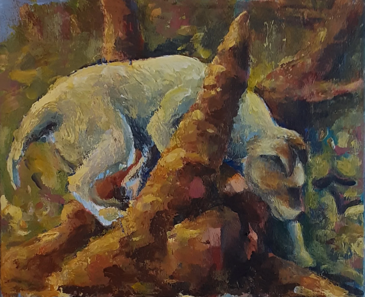 Akrylmålning Hunden i skogen av Anders Lundgren