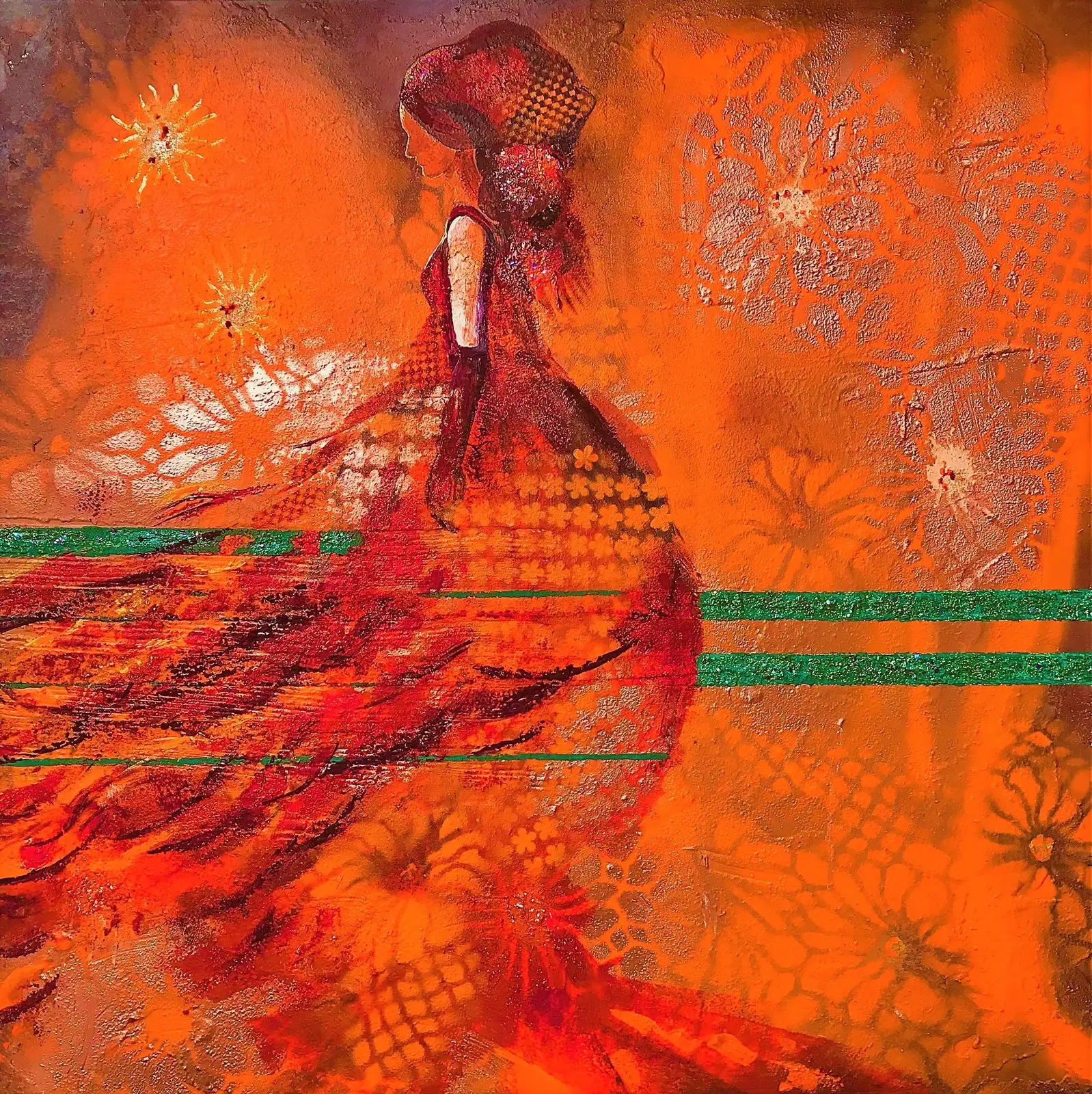 Akrylmålning Lady in red av Louise Östberg