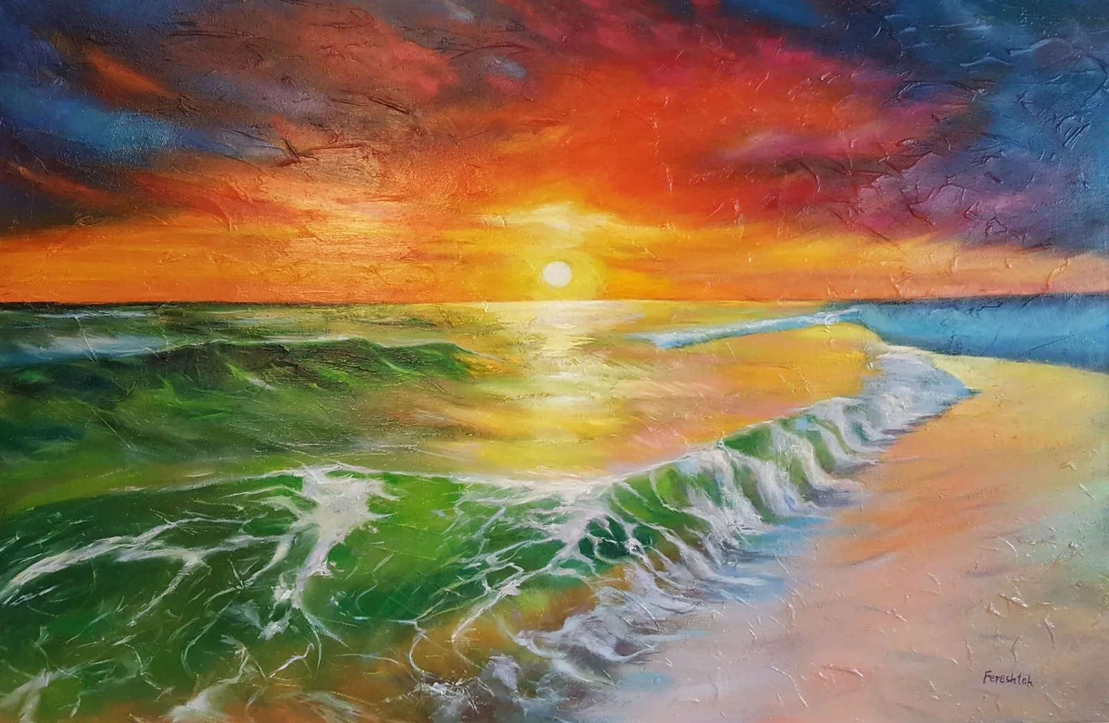 Oljemålning Ocean   sunset av Fereshteh Asadi