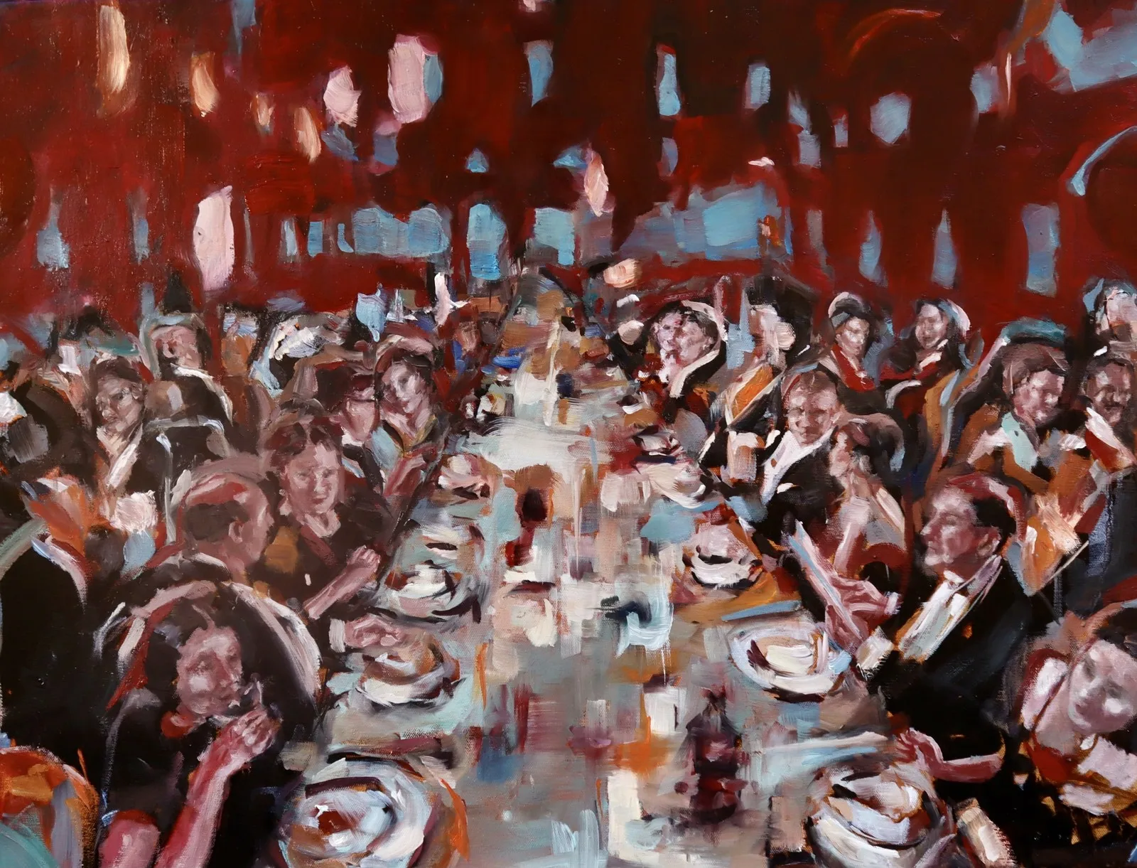 Oljemålning The Dinner - Blue Hall av Maria Krull