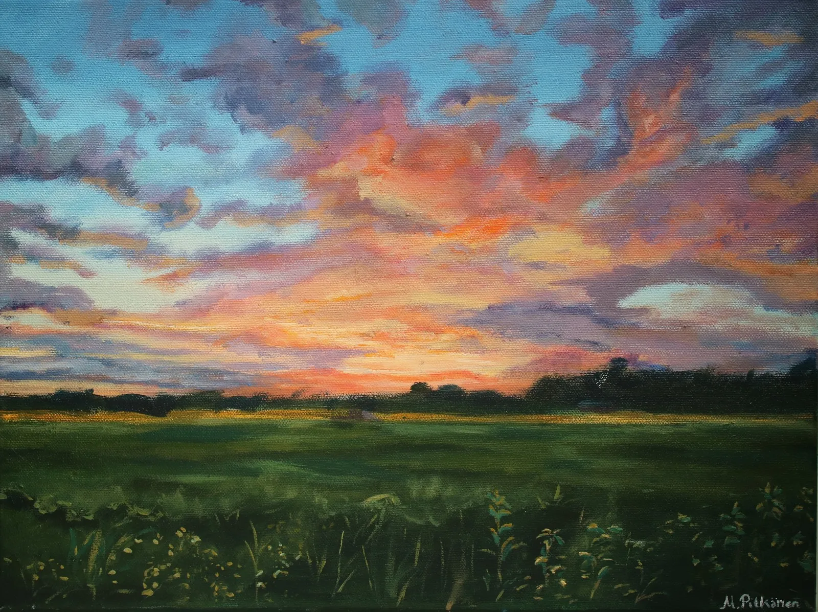 Akrylmålning Sommar i landsbygden av Mirella Pitkänen