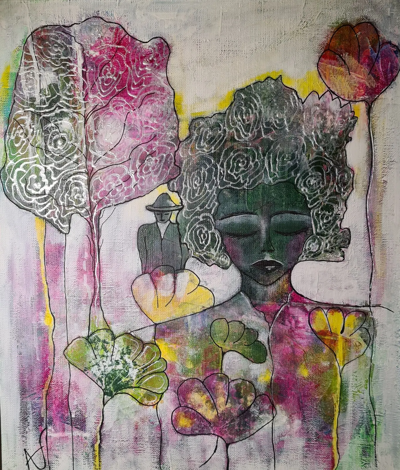 Akrylmålning Hon vänder ryggen till av Annelie Jonsson