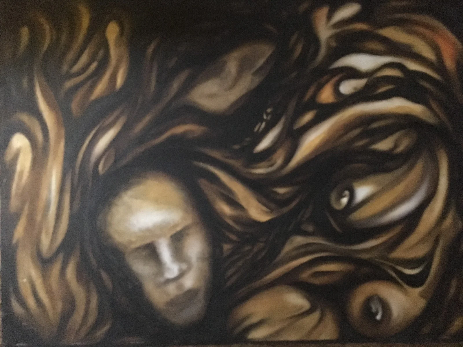 Oljemålning Pregnant with animus, spirit guiding, observing av Emma Christoff