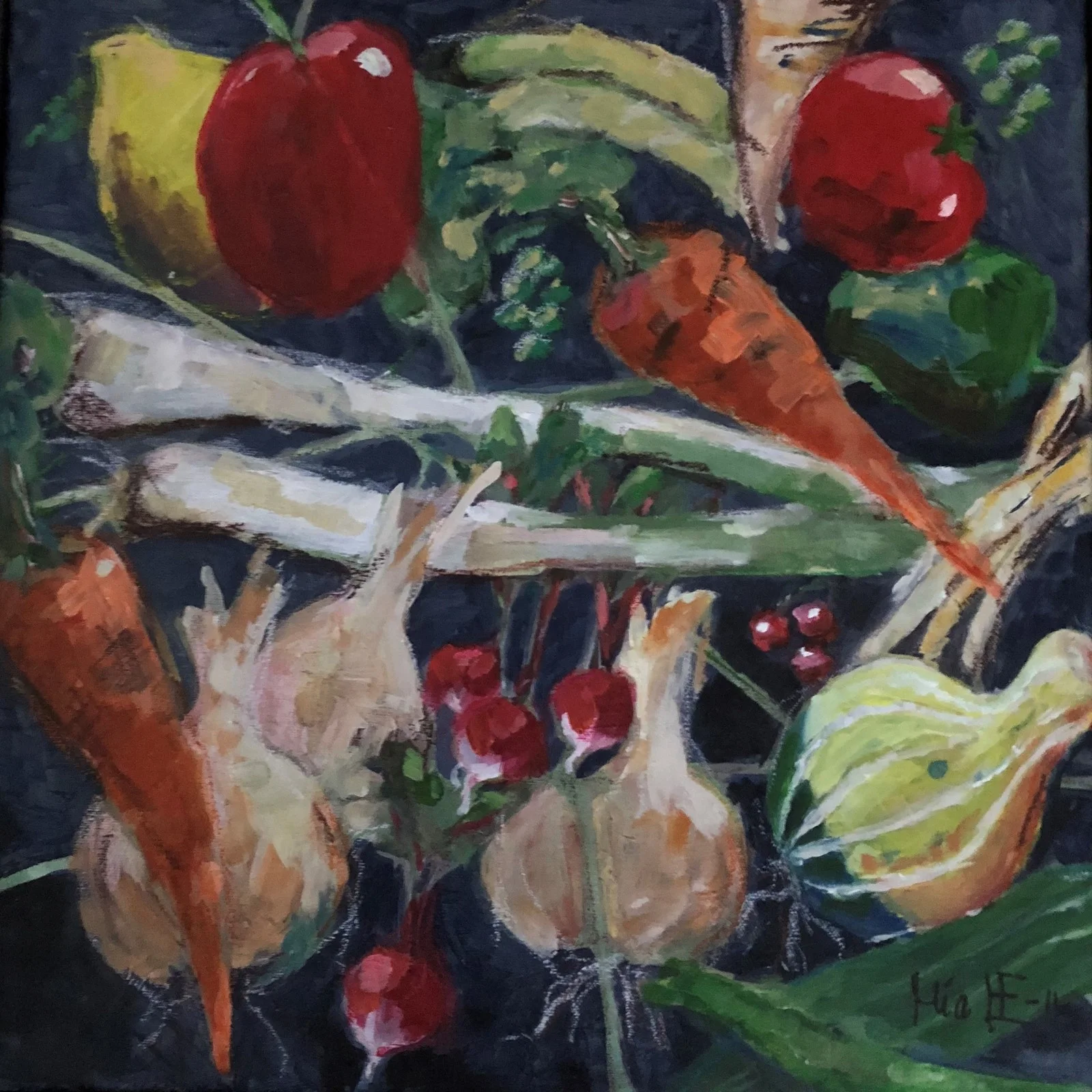 Akrylmålning Köksträdgård av Mia Elfgren