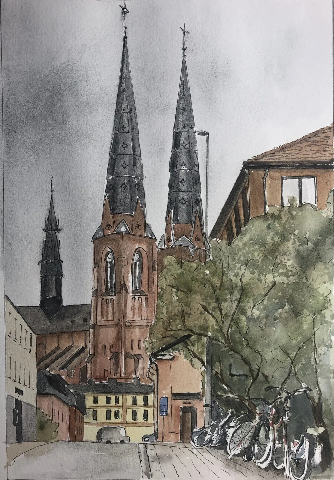 Akvarell Uppsala Domkyrka av Märith Sovin