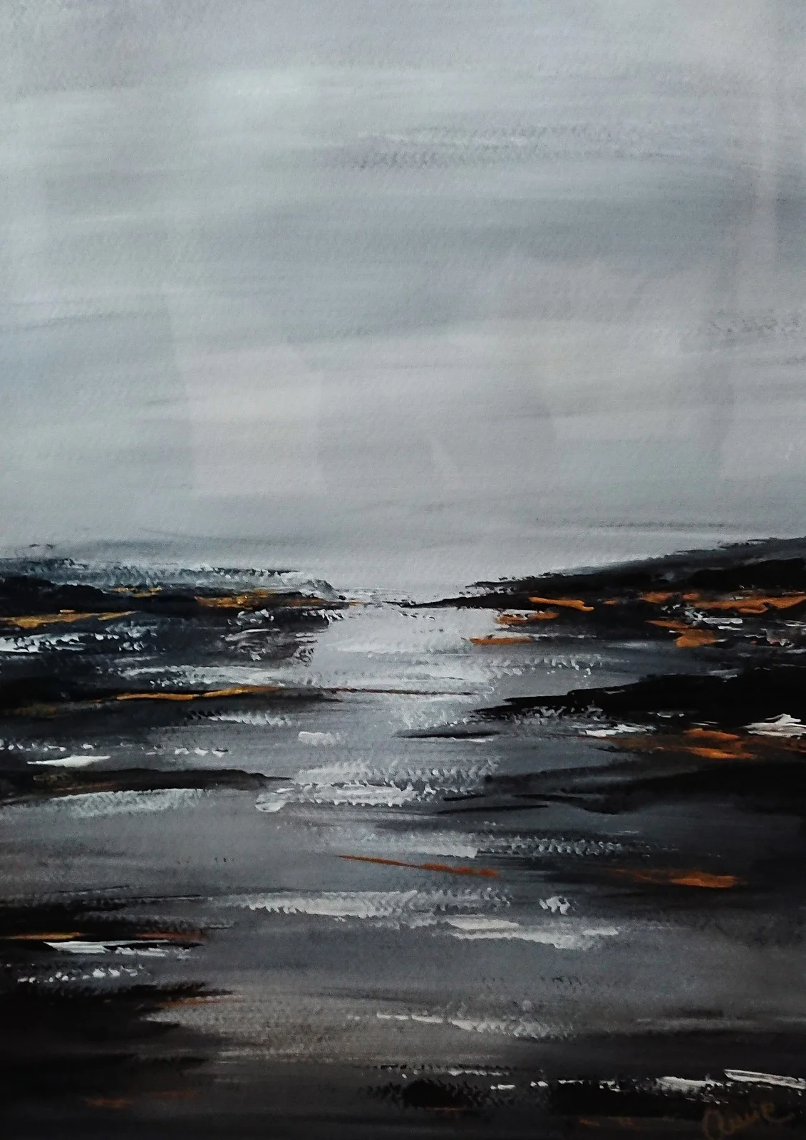Akrylmålning Black and White Calm av Amie Norrman Söderman