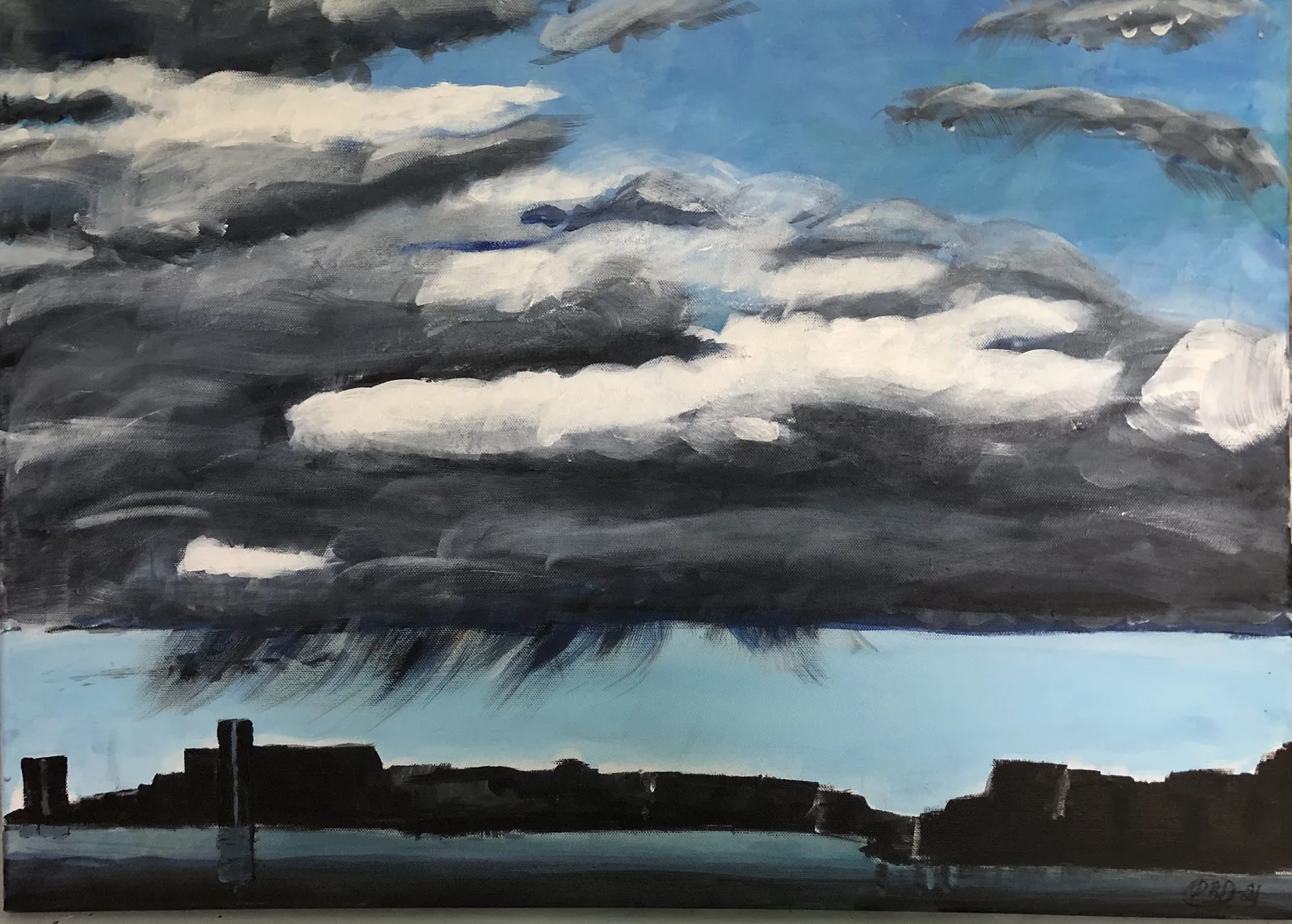 Akrylmålning Hornsbergs strand i oväder av Pia Burman Lindelöw