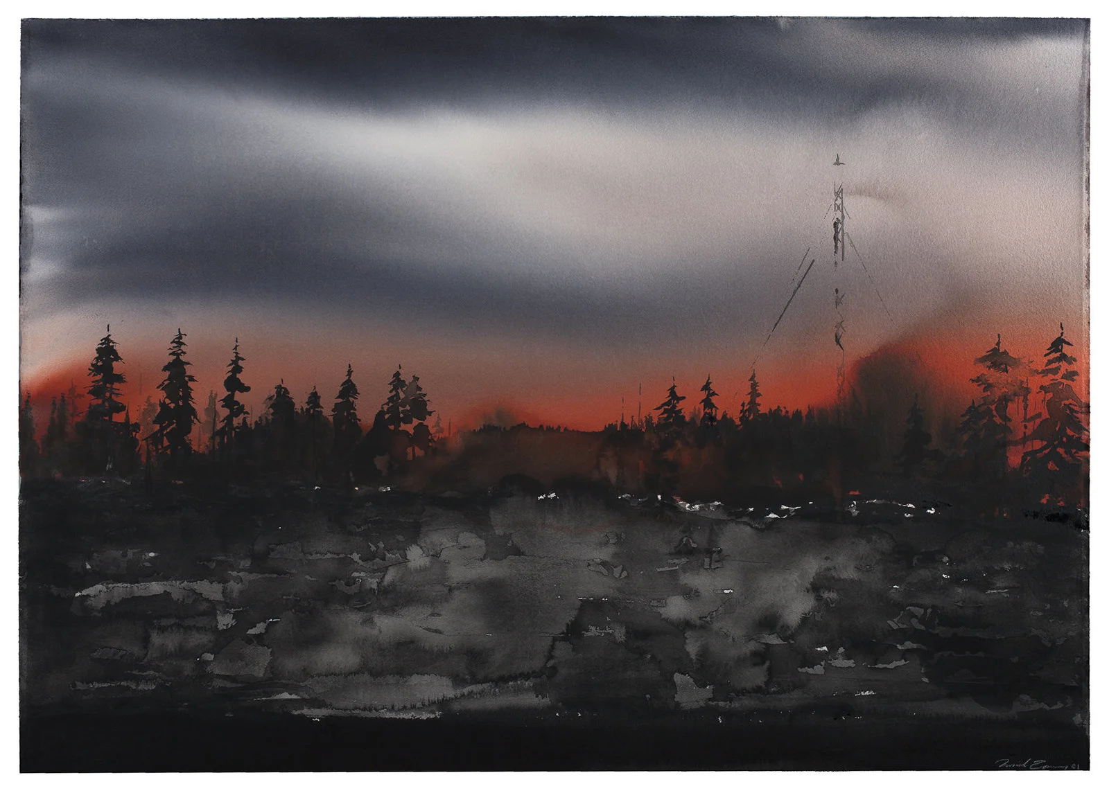 Akvarell Mörk skog II av Daniel Zausnig