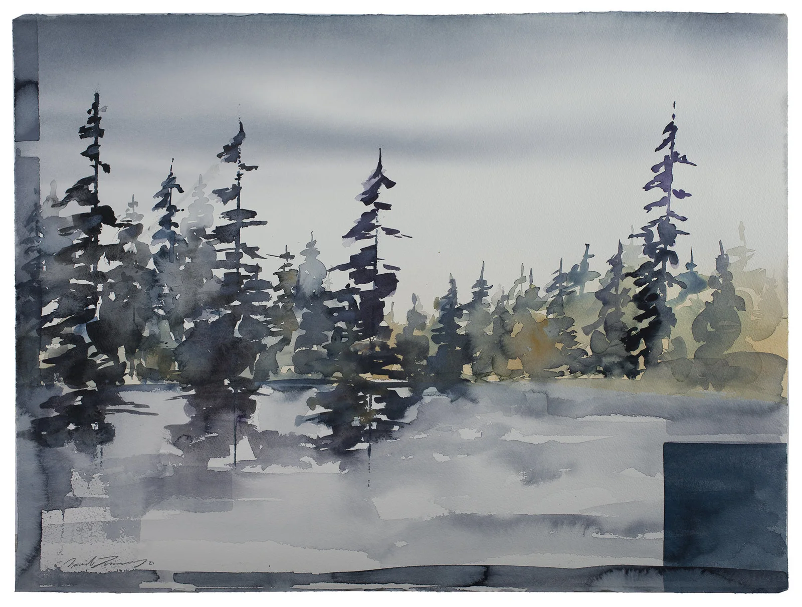 Akvarell Snöskog av Daniel Zausnig