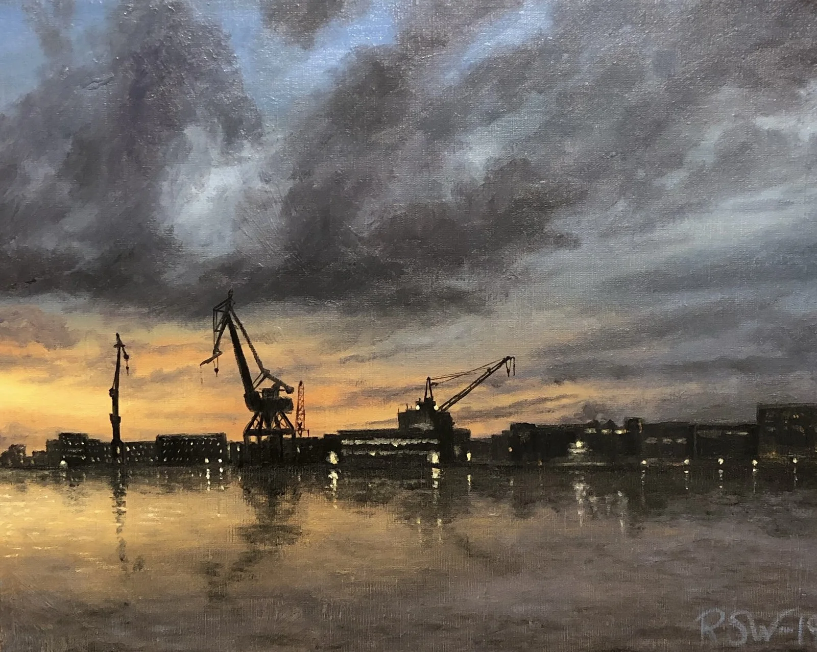 Oljemålning Göteborg hamn av Robert Stålbro