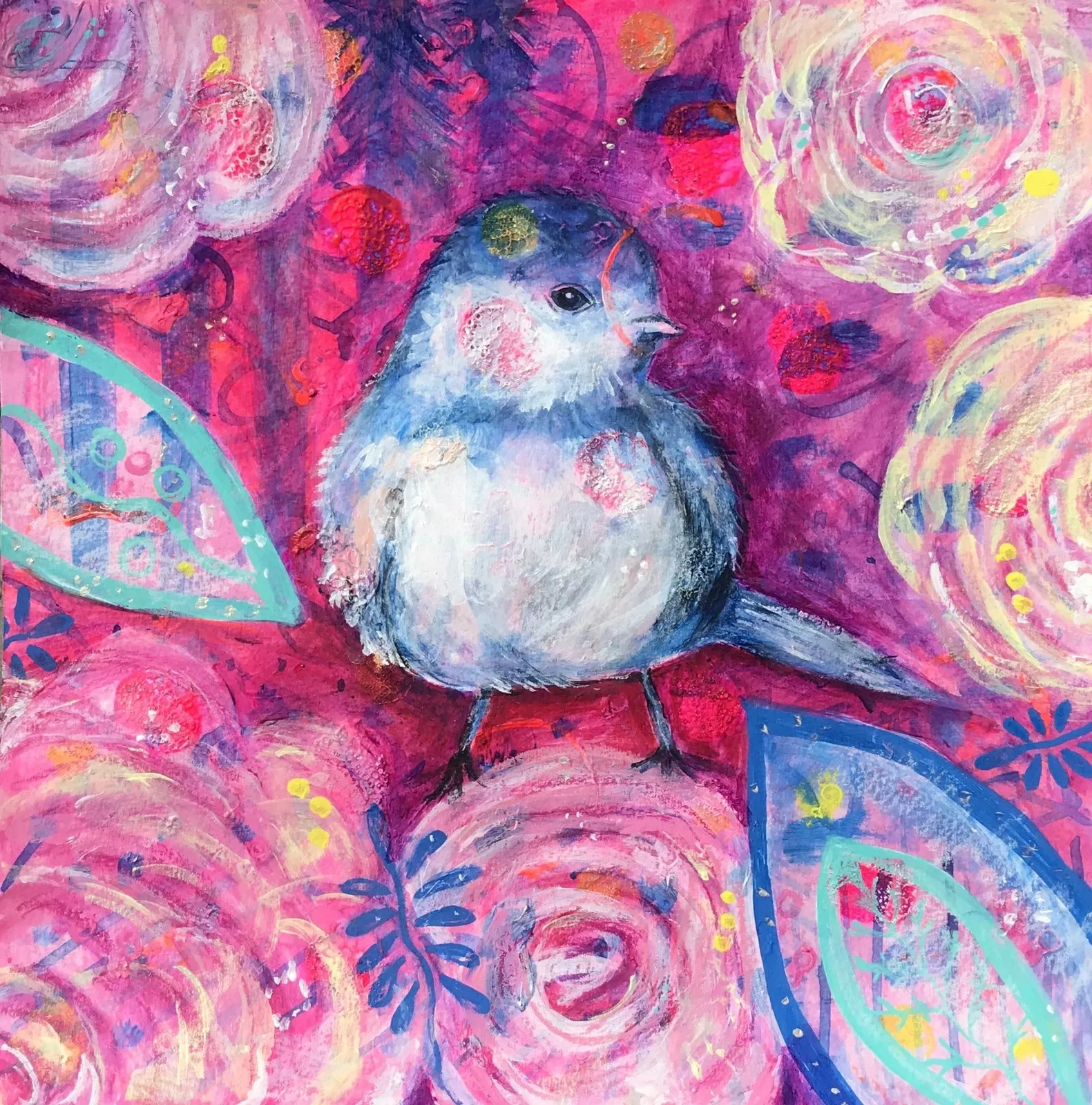 Akrylmålning Should I stay or should I fly? av Susanna Isaksson