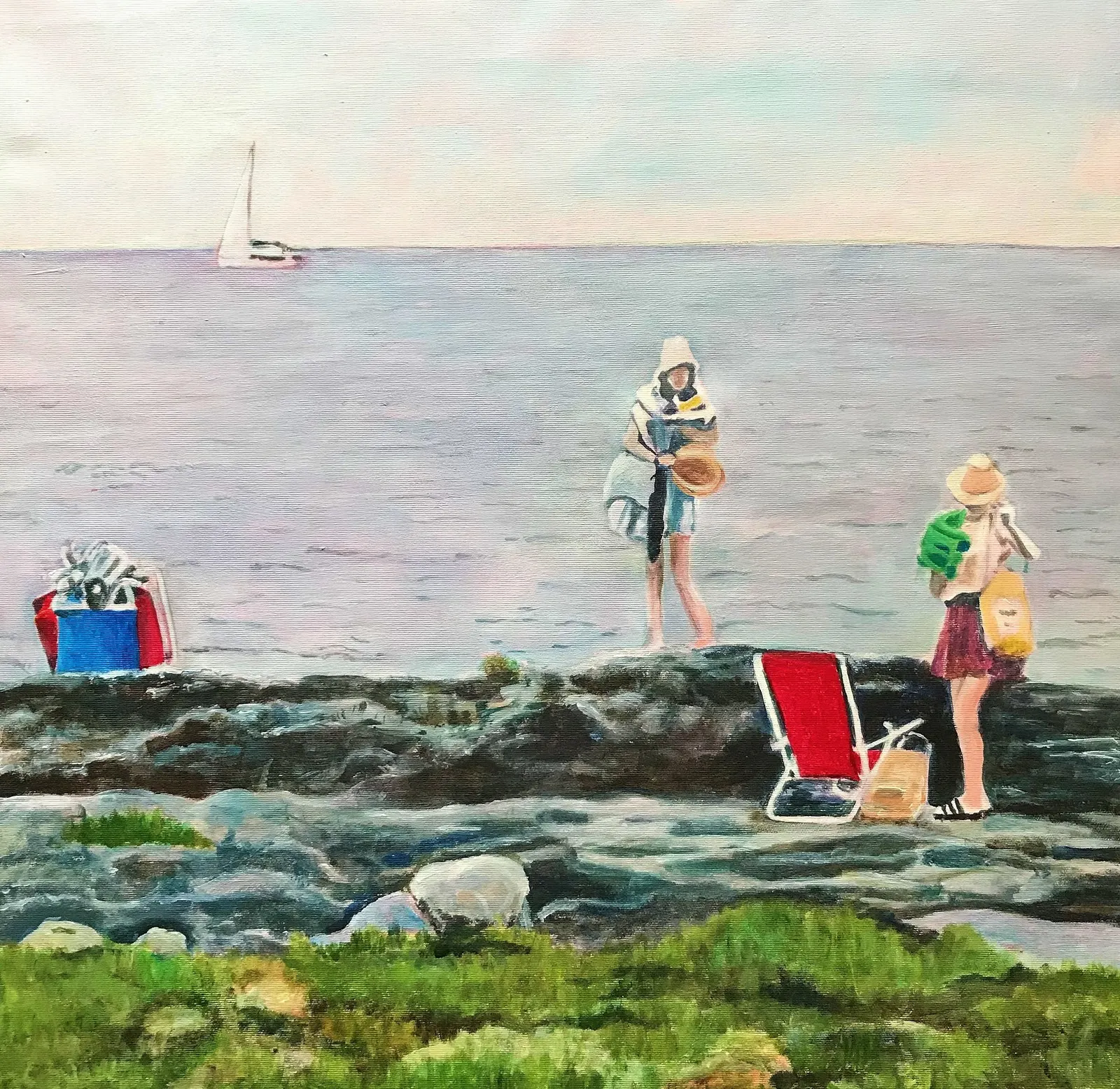 Akrylmålning Badflickor av Anna Frenning