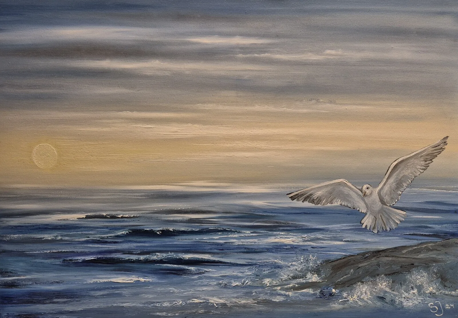 Oljemålning Vingar över vatten av Sara Johansson