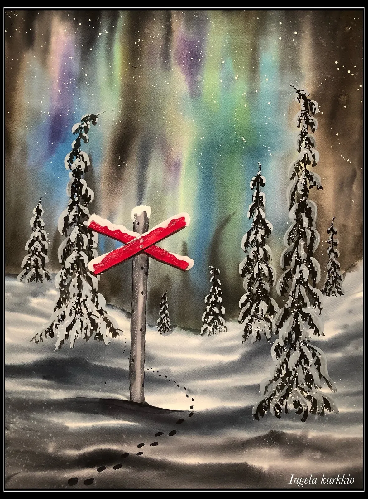 Akvarell Ledkryss av Ingela Kurkkio