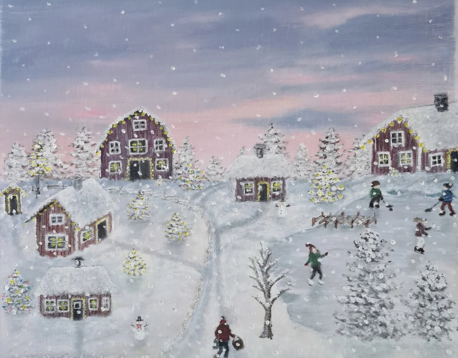 Oljemålning Vinter ute på landet av Susanne Nesbeth