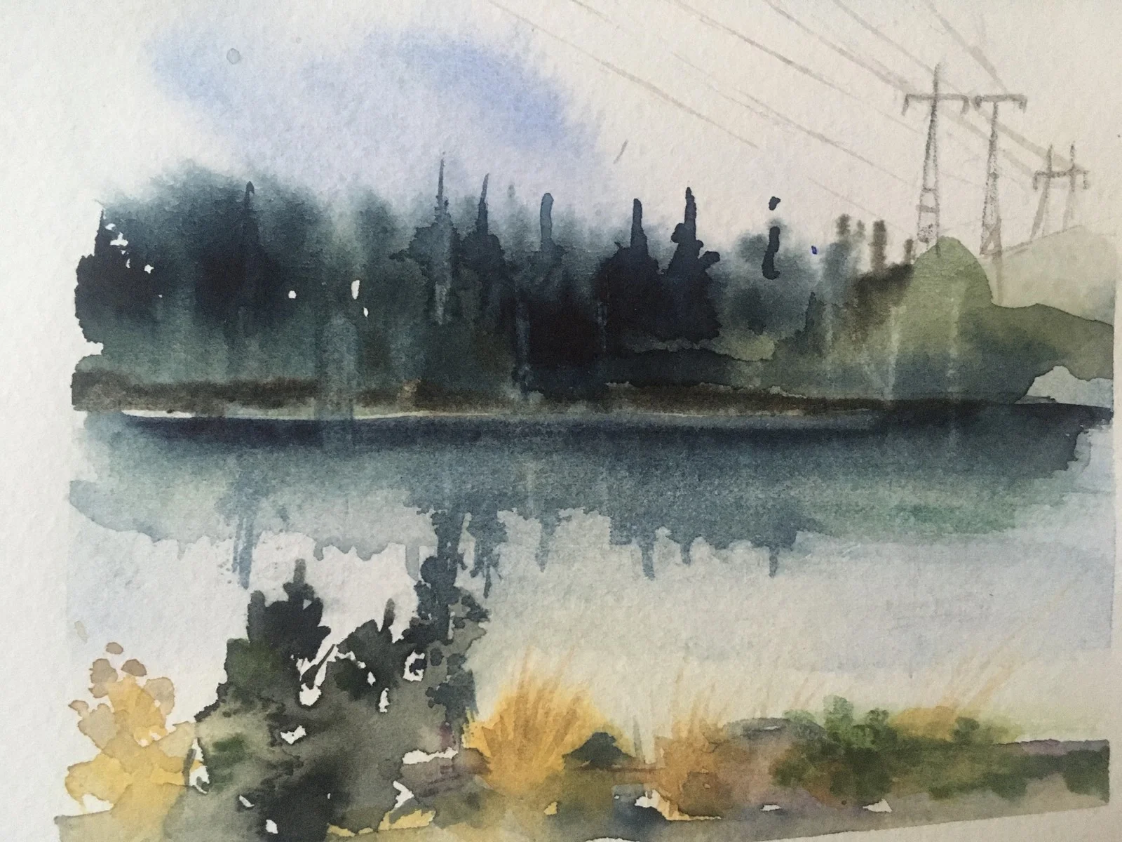 Akvarell Dalslandstjärn i höstskrud av Petra Skogsberg