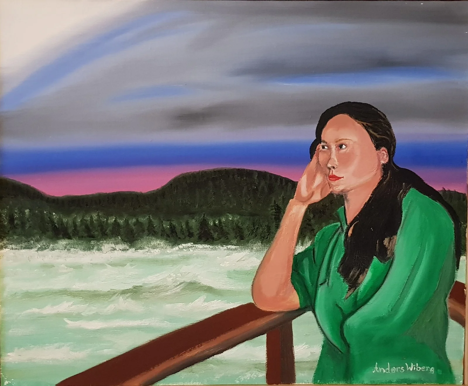 Oljemålning Kvinnan vid forsen av Anders Wiberg