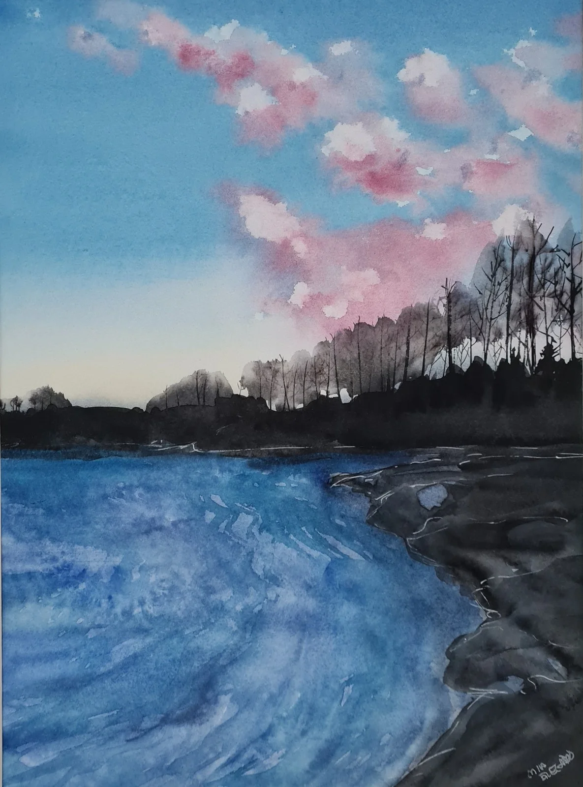 Akvarell Som på rosa moln av Mia Älegård