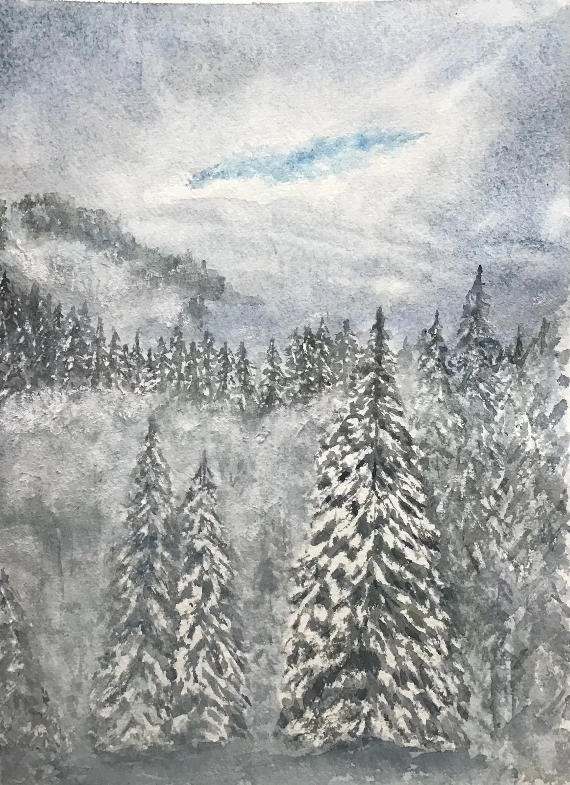 Akvarell Vinter i Alperna av Lena Johansson