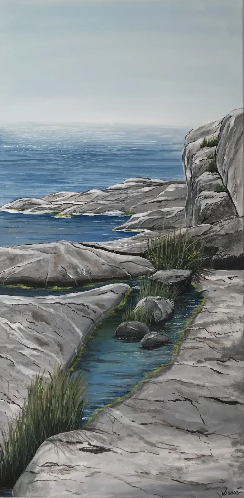 Akrylmålning Soldränkta klippor av Sussi Eriksson