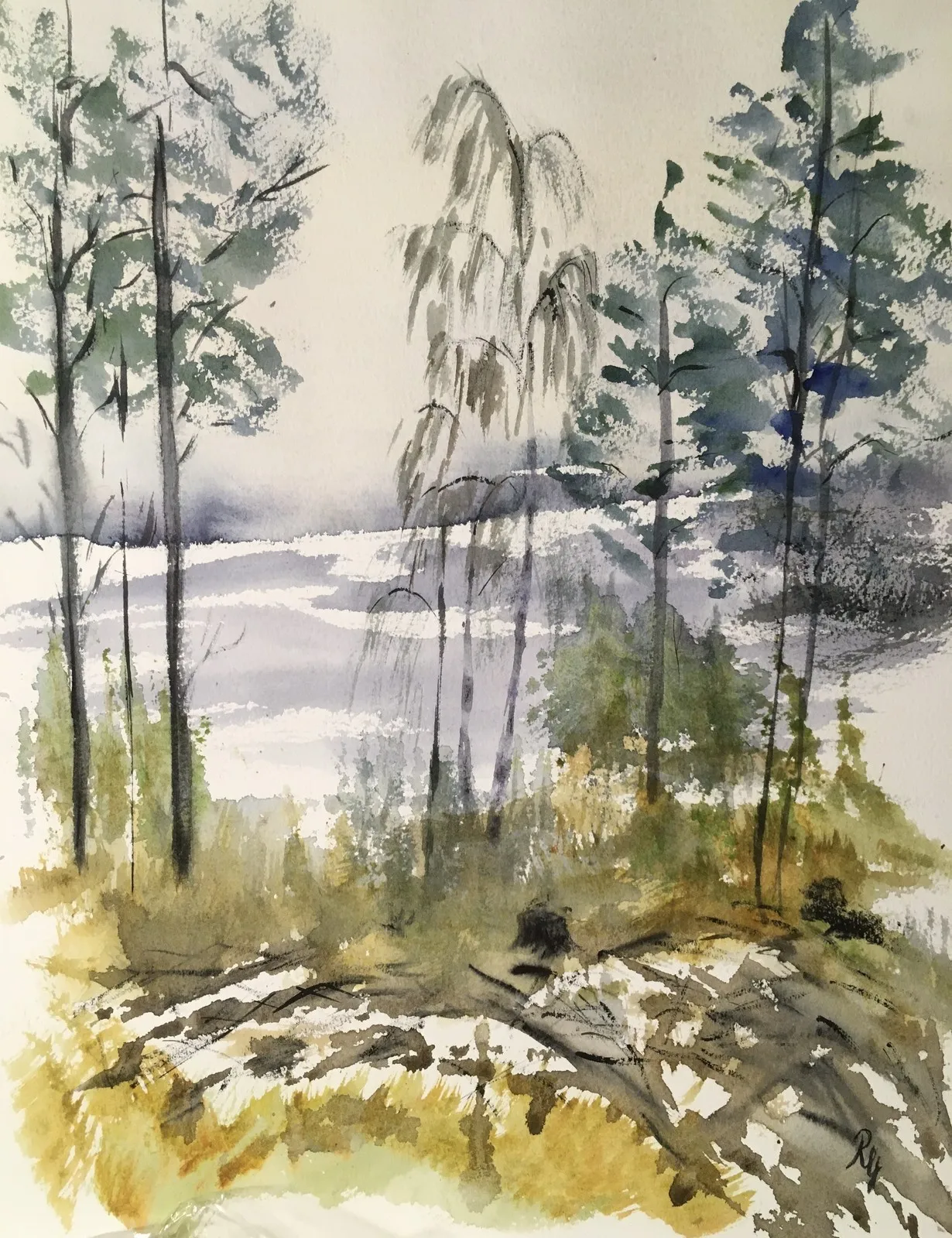 Akvarell Vik vid Visten av Rosi Grundemar