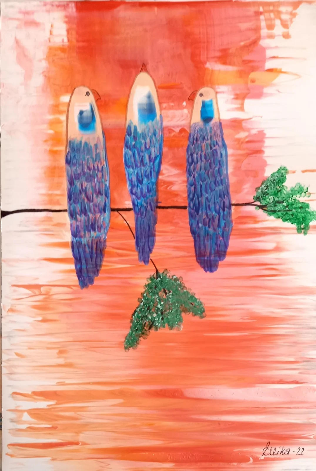 Akrylmålning Birds in sunrise av Ellinor Karlsson