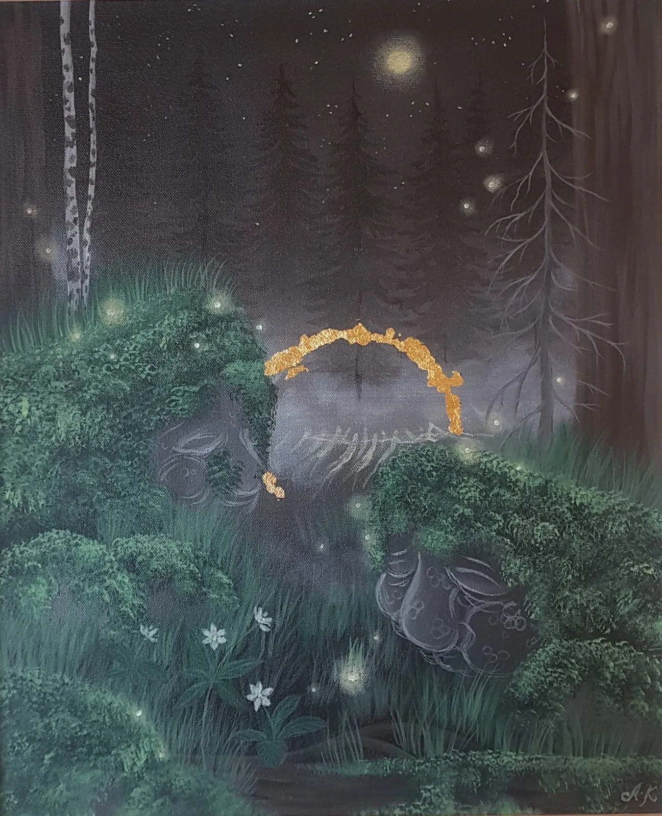 Akrylmålning Skogstjärnor av Anna Komstadius