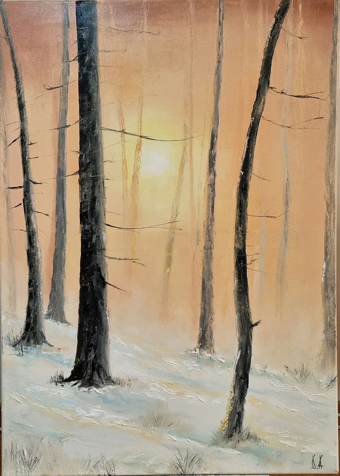 Oljemålning Winter Evening av Dragan Avramovic
