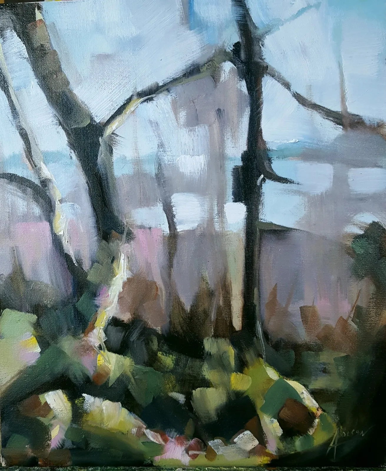 Oljemålning Mot Åsunden Östergötland av Anders Olsson