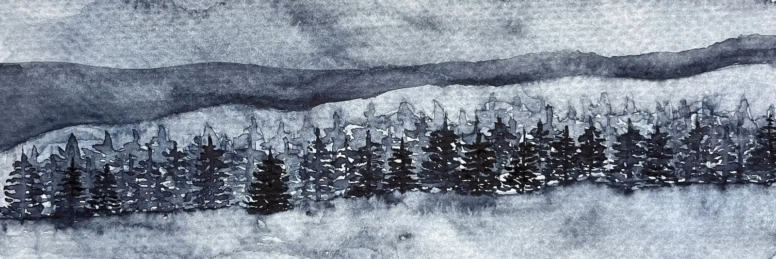 Akvarell Night forrest 1 av Miella Art Sweden Linda