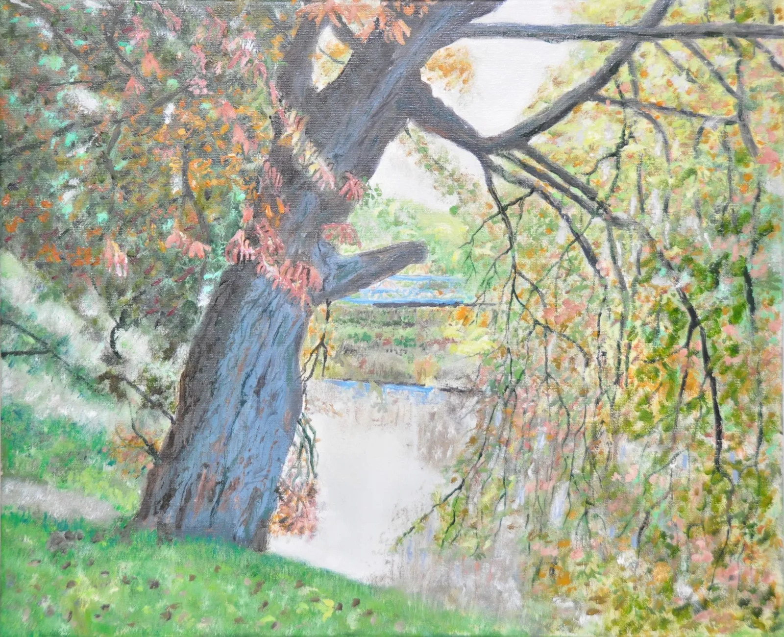 Oljemålning Kastanj vid Ängavångsbron av Karl-Erik Svensson