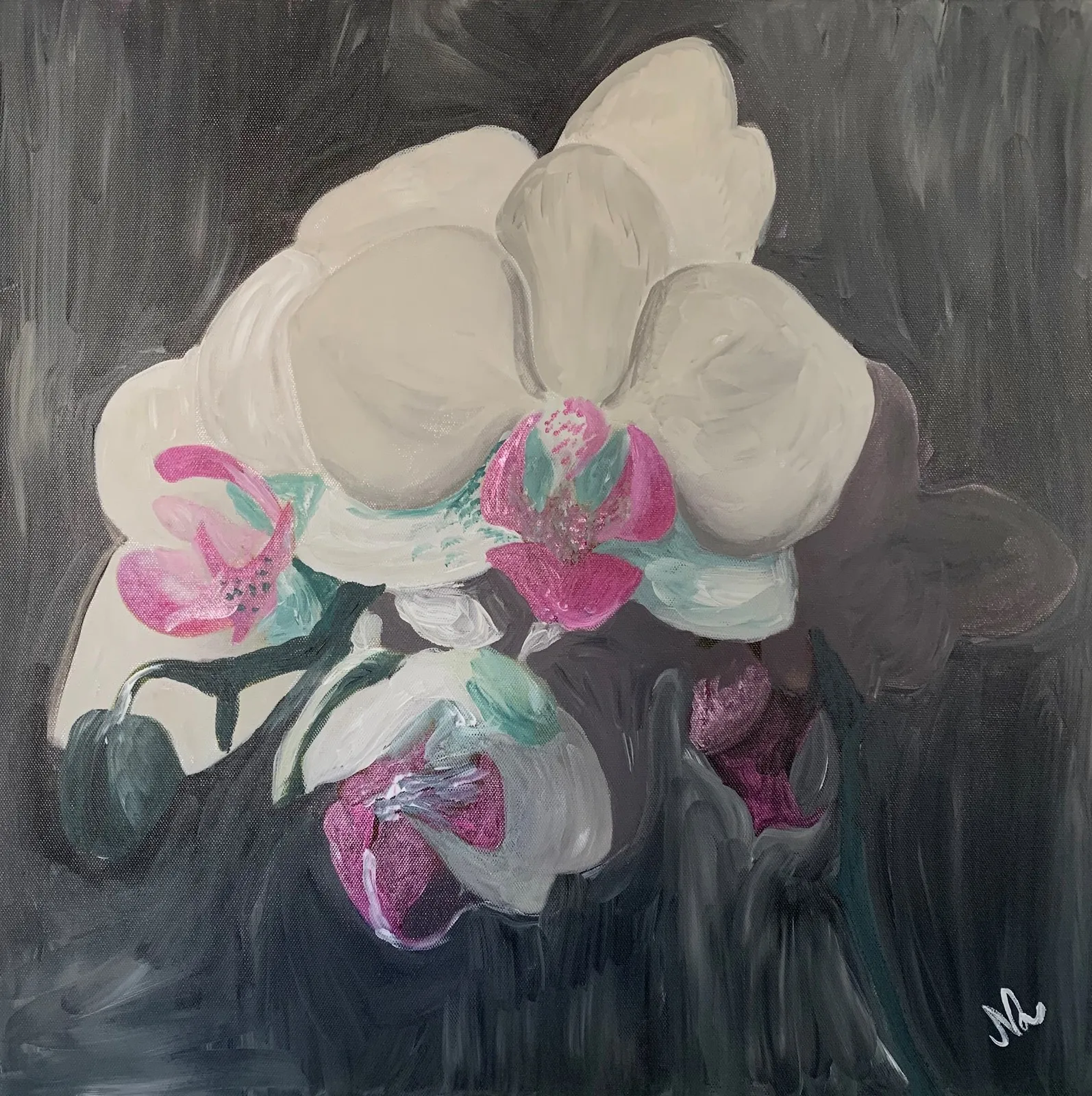 Akrylmålning Black garden - Orchid av Nathalie Liljegren