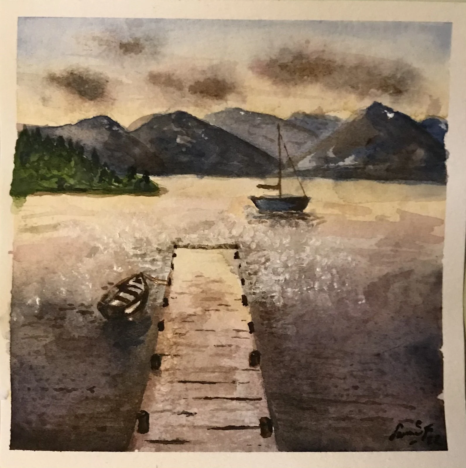 Akvarell Bryggan av Lena Sjödin