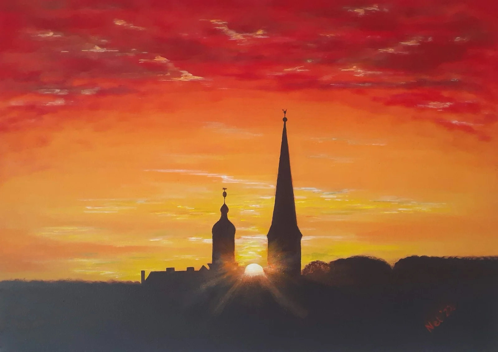 Akrylmålning Good morning - Geringswalde av Nel Faro