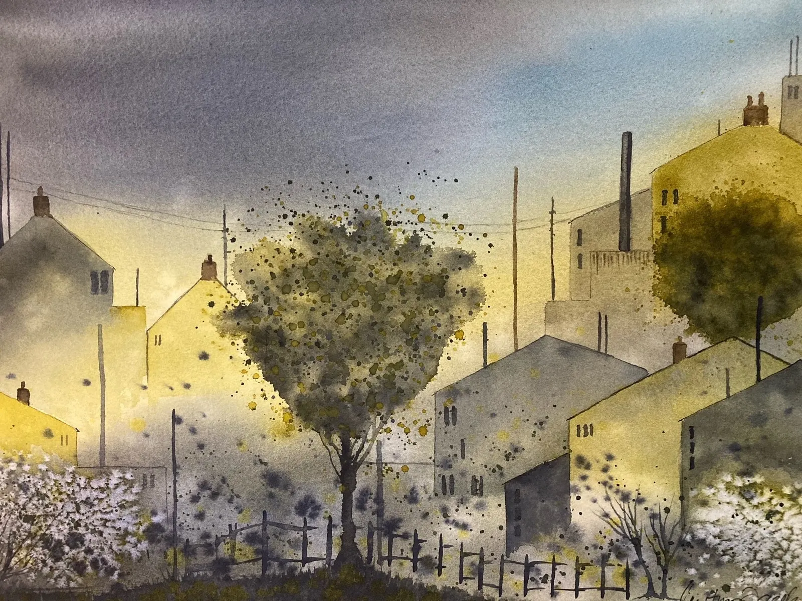 Akvarell Liten by av Kristina Jarelius