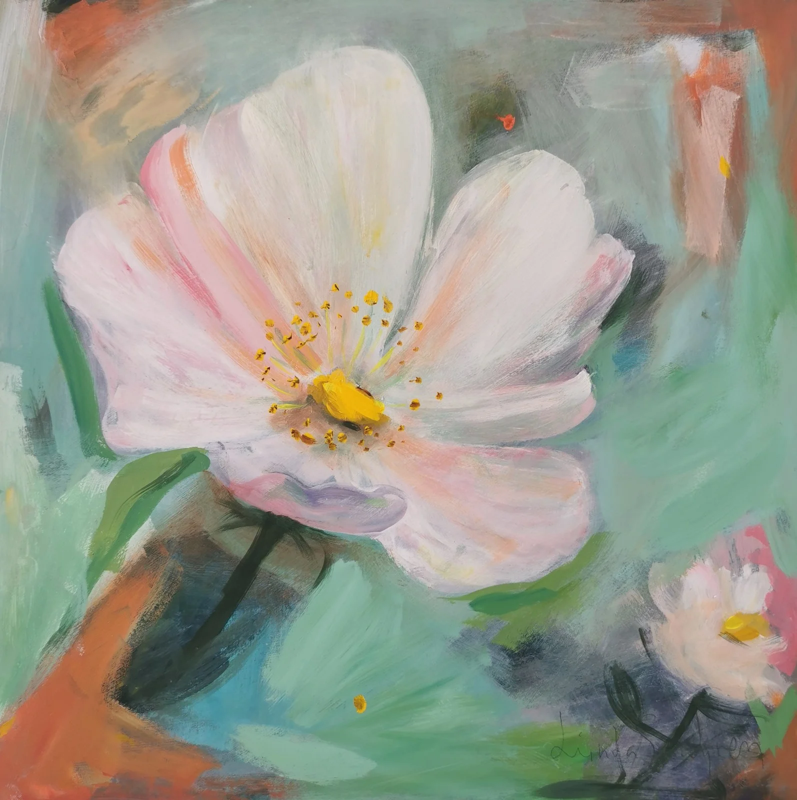 Akrylmålning Nyponros III av Linda Sandgren