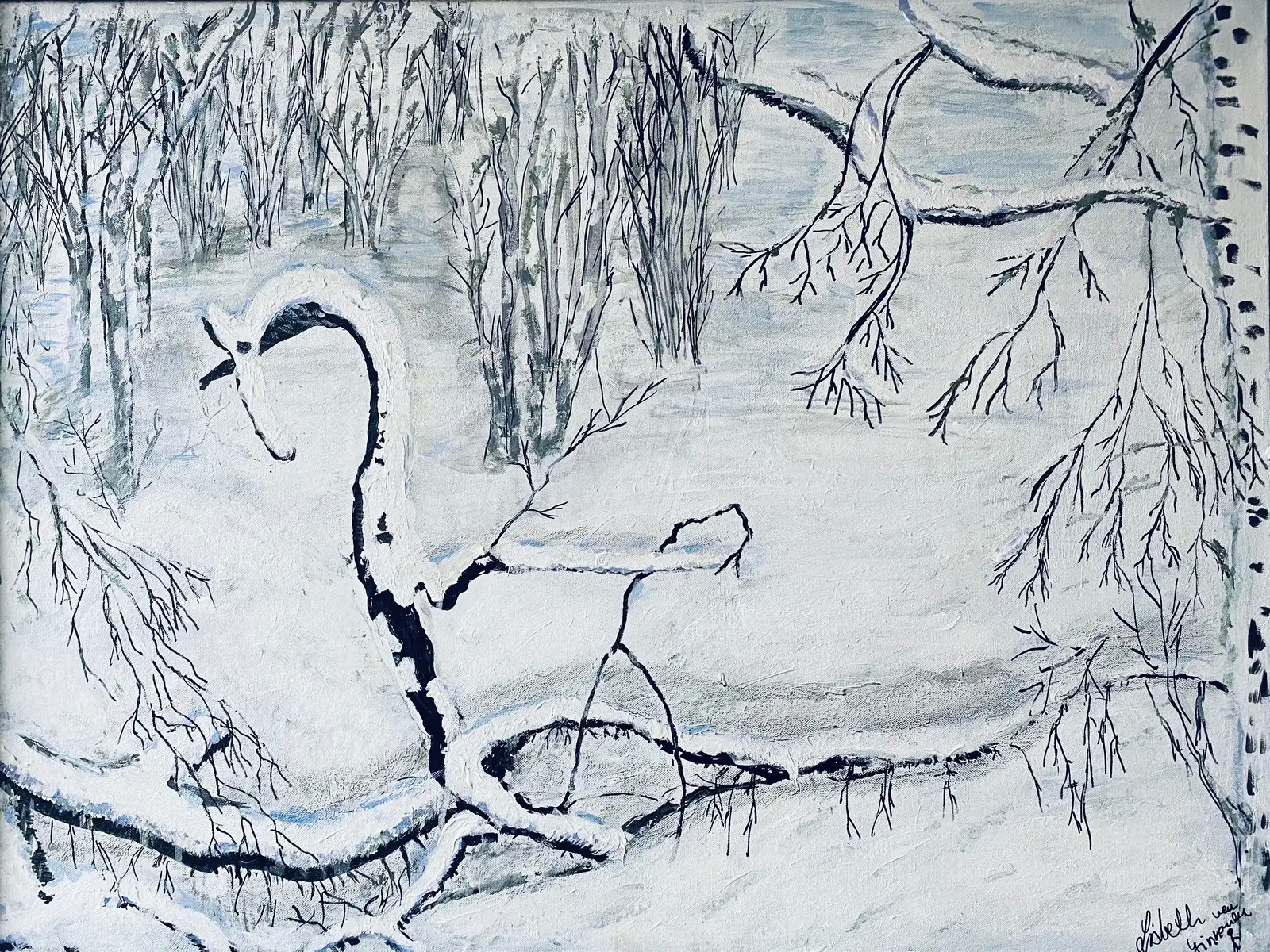 Akrylmålning Vinterglädje av Lisbeth van Ginhoven
