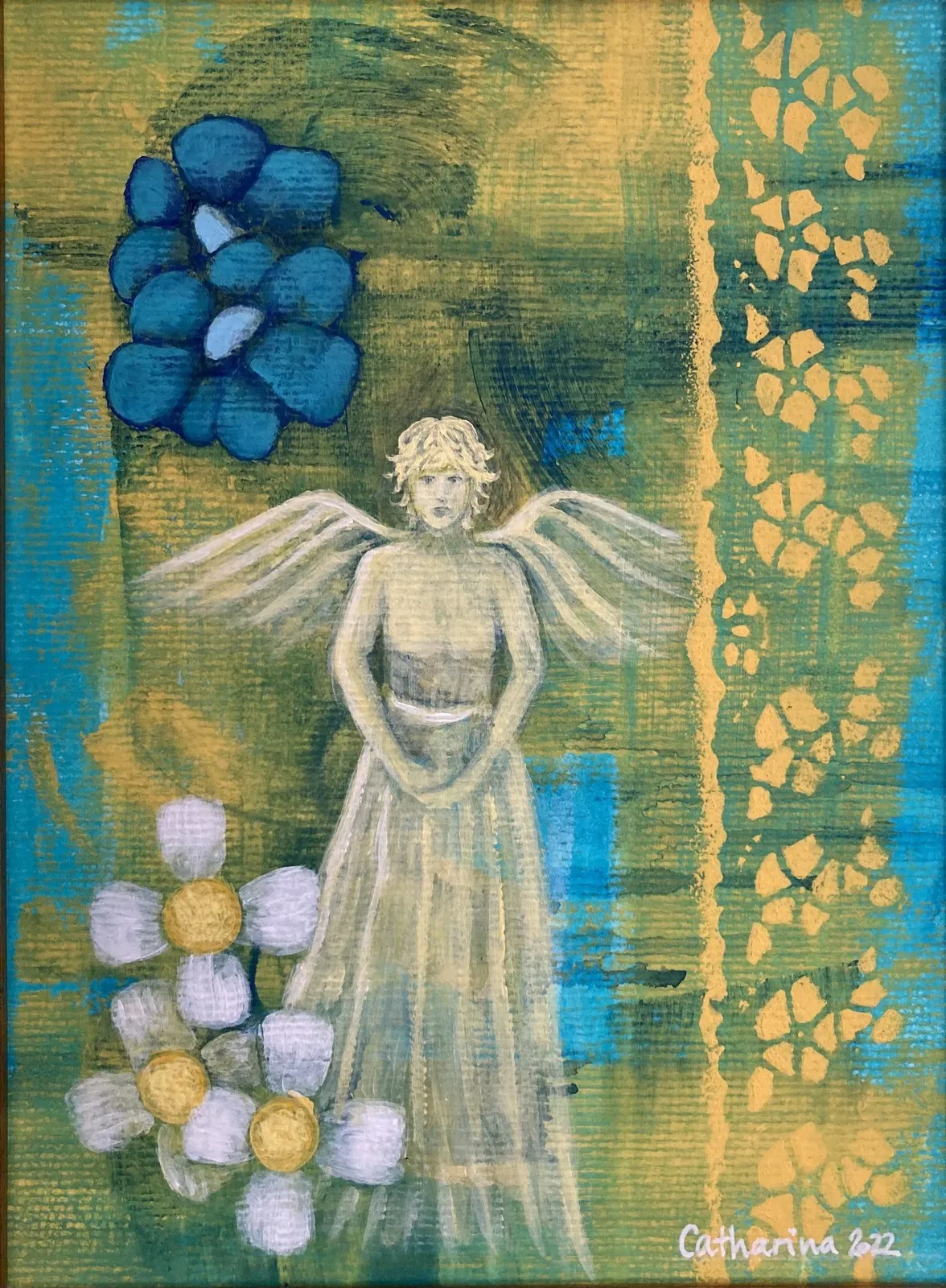 Akrylmålning An angel in my yellow garden av Catharina Johansson Söderström