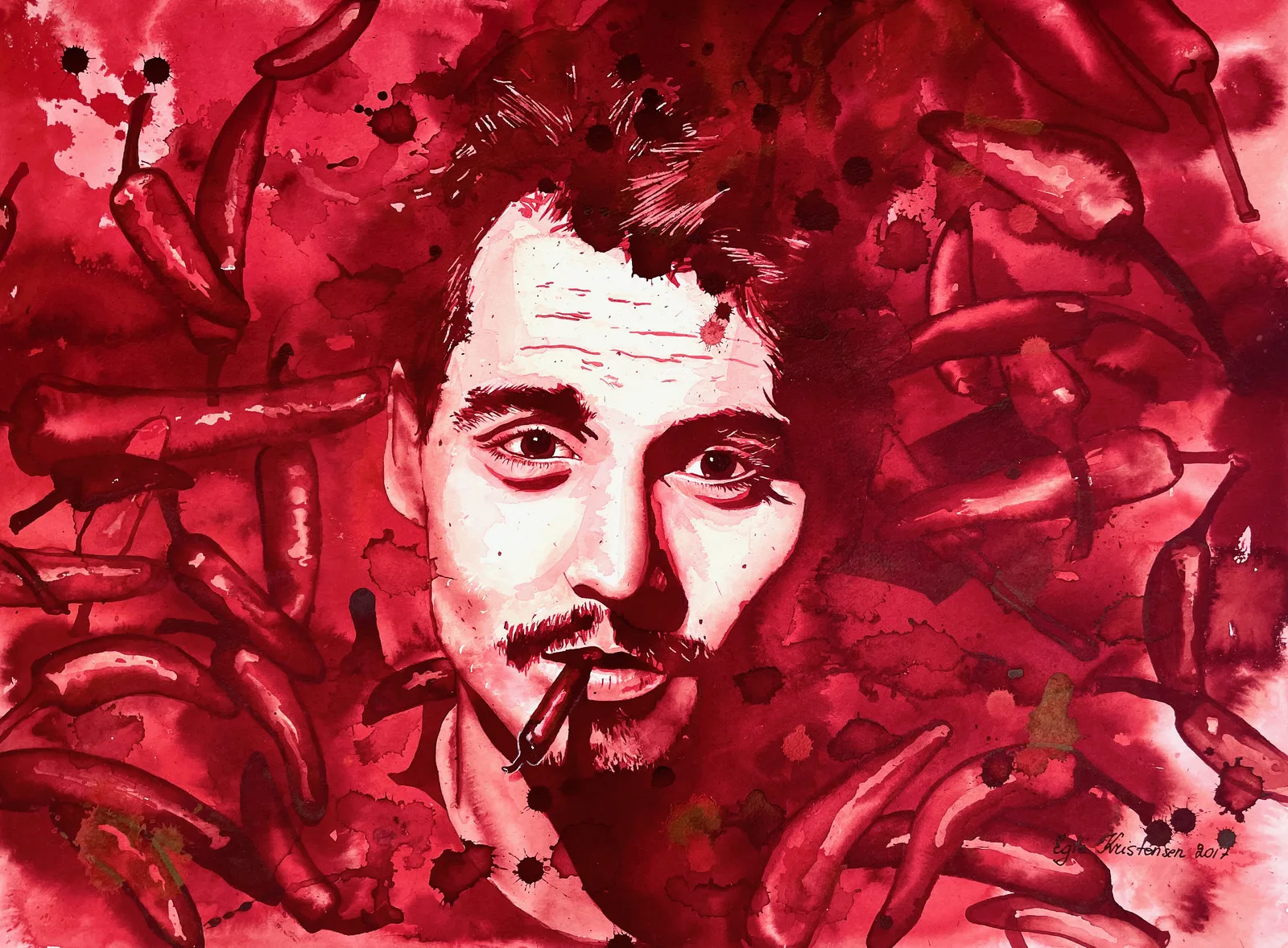 Akvarell Chilli Depp - Johnny Depp av Egle Kristensen