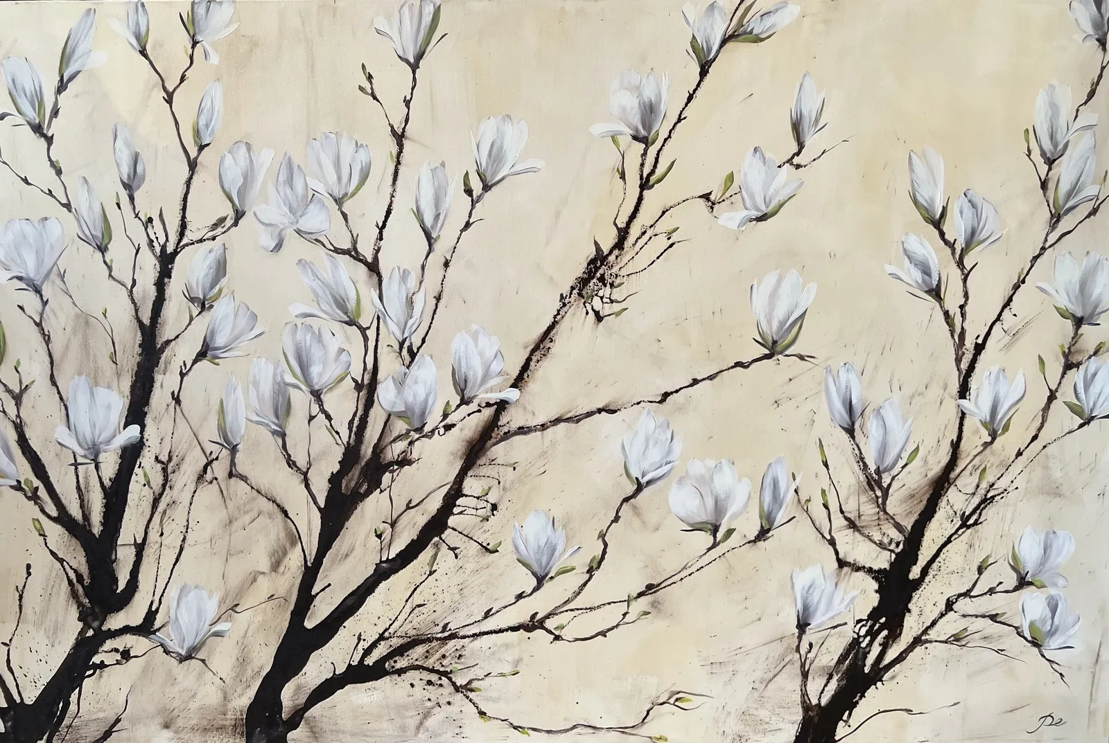 Oljemålning Stor vit magnolia av Petra Strömberg