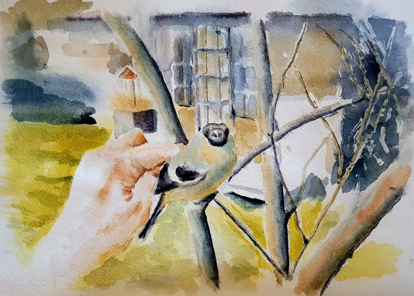 Akvarell Dumherre på besök av Into Särkelä