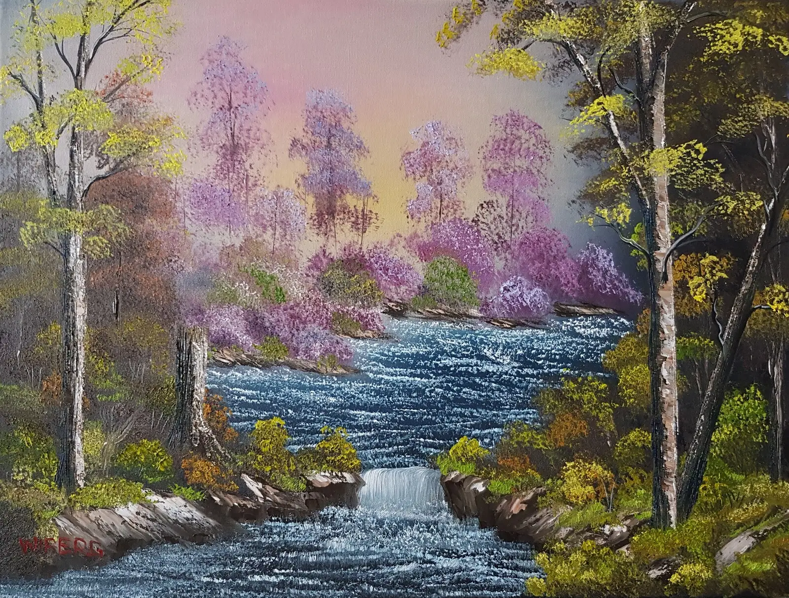 Oljemålning 7.13. Dark Waterfall av Anders Wiberg